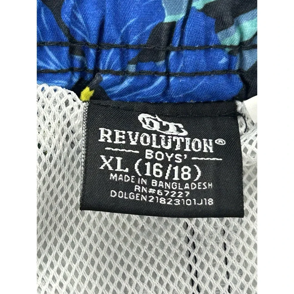 Revolution Boys XL 16/18 Swim Trunks Blue Tropical Hibiscus Floral Board Shorts